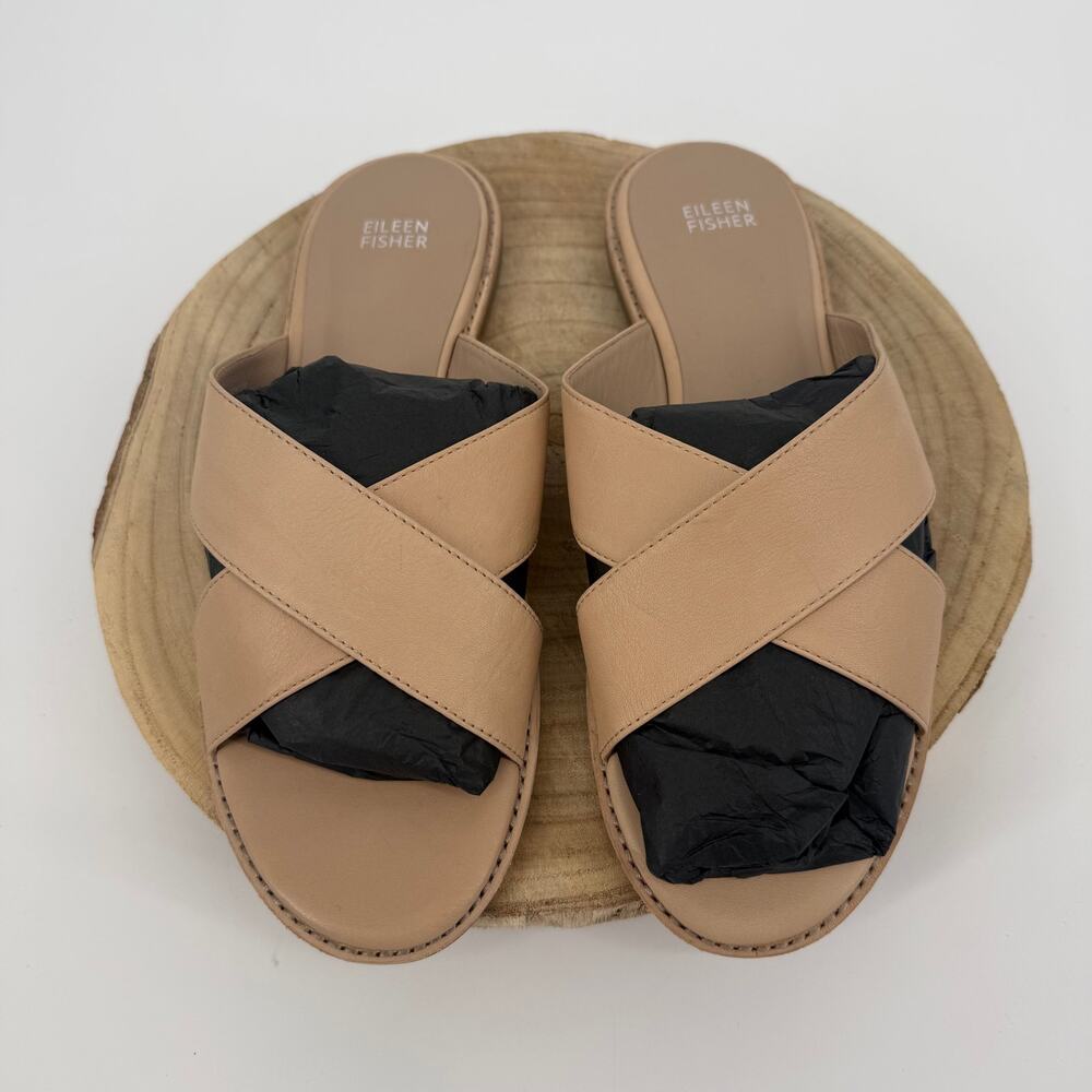 Eileen Fisher Cape Crossover Leather Sandals Nude SZ 11 Vacation Beach Summer